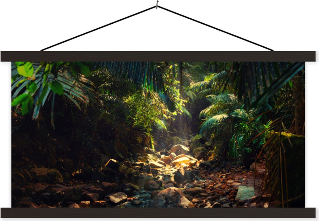 MuchoWow Textilposter Dschungel - Sonne - Indien - Jungen - Mädchen - Kinder 60x30 cm mit schwarzem Rahmen - Textilien