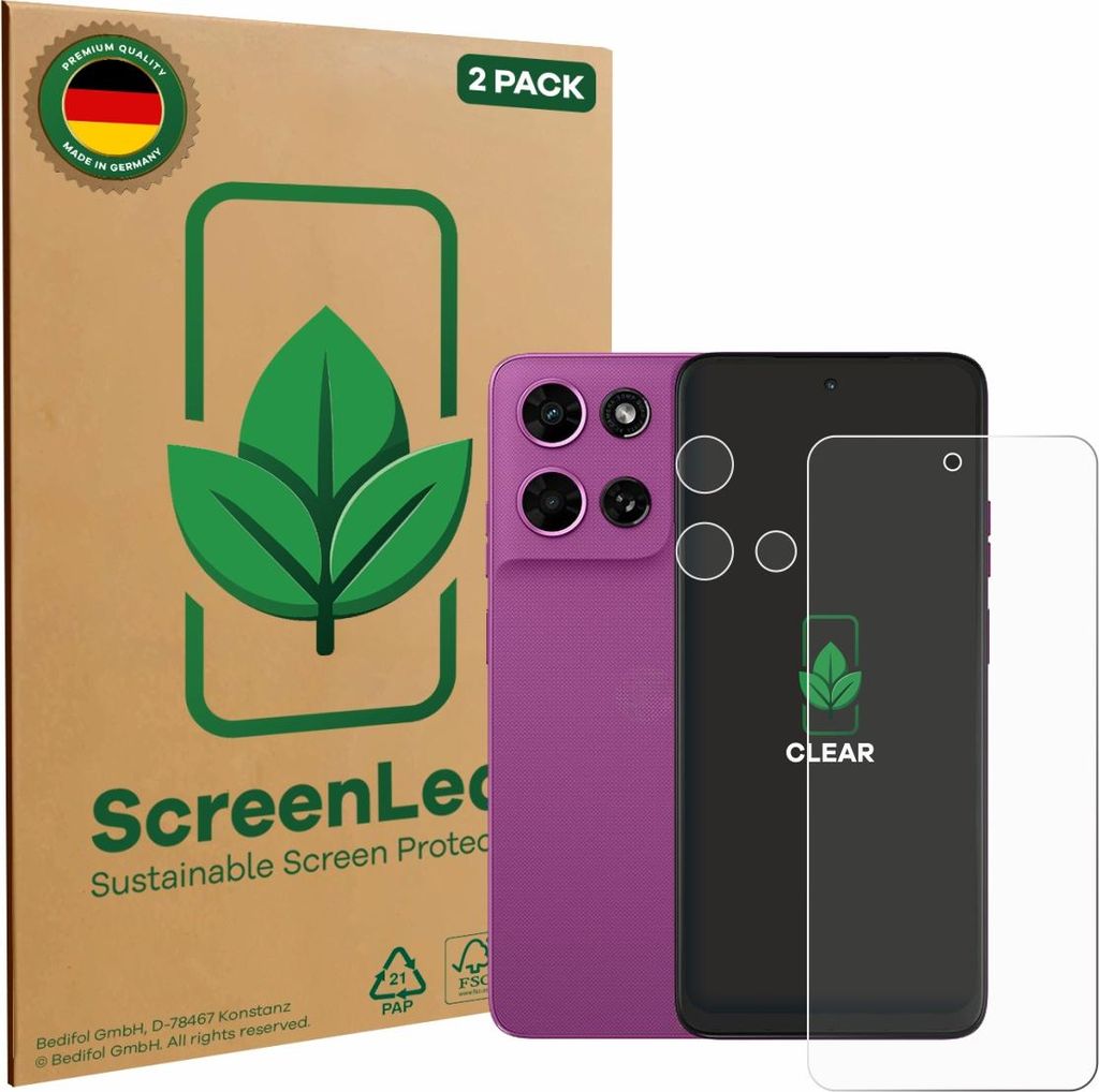2x ScreenLeaf Schutzfolie für Motorola Moto G Play 2026 (Display+Kamera) nachhaltiger Displayschutz Display Schutz Folie Klar Transparent
