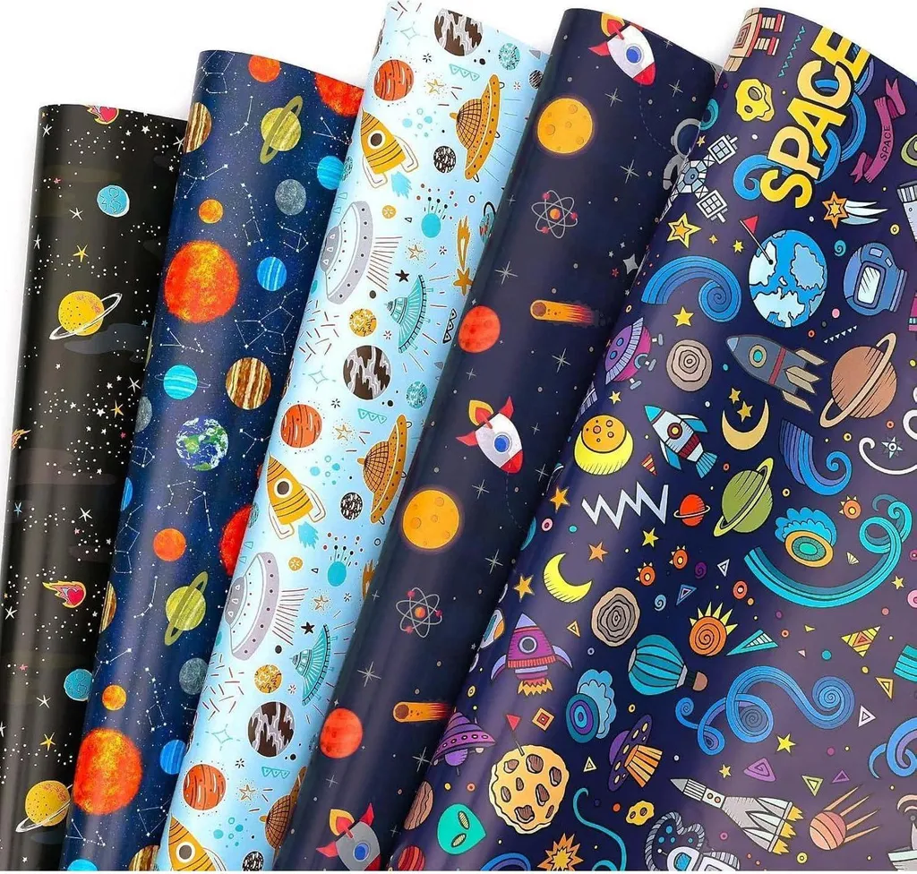 Lot de 6 Feuilles Papier Cadeau Espace et Galaxies pour Anniversaires