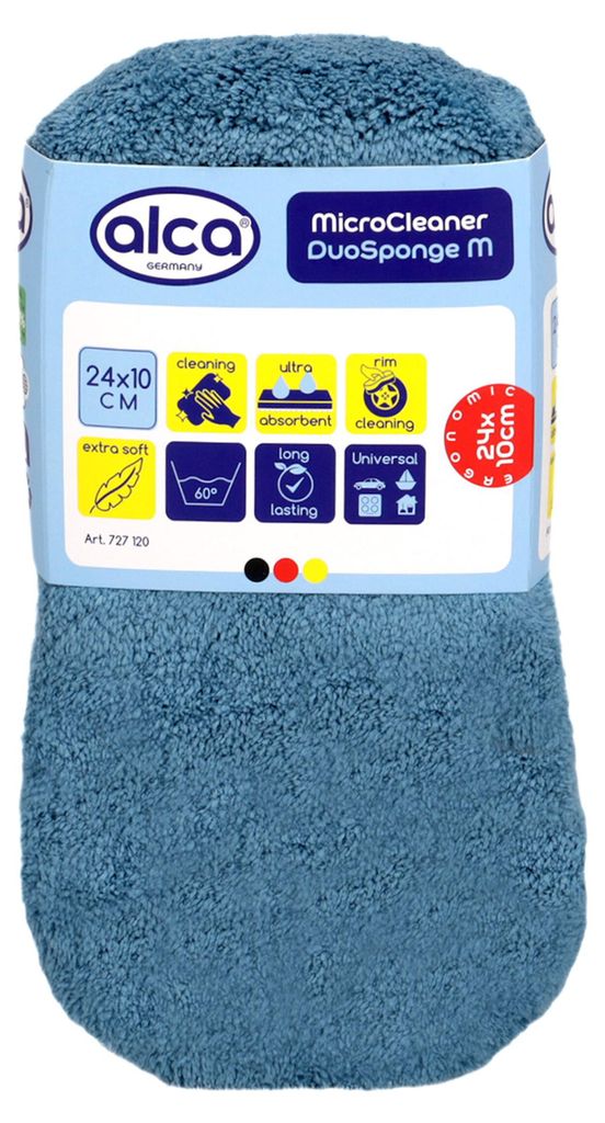 alca Mikrofaserschwamm 8-förmig 24x11x5 cm blau/weiß perfekter Allrounder für Autopflege + Haushalt + Outdoor-Reinigung I Auto Pflege Lack Fel...