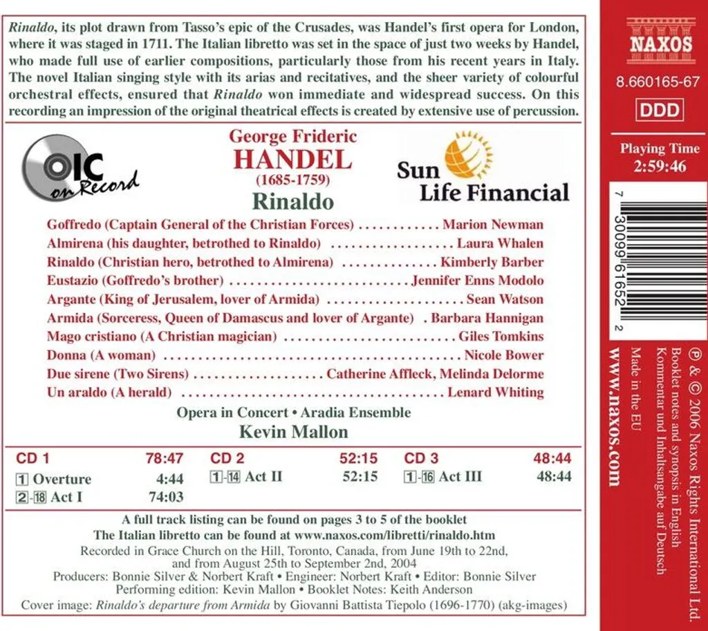 CD Rinaldo de Haendel - Version Intégrale Opéra Baroque coffret 3 CD
