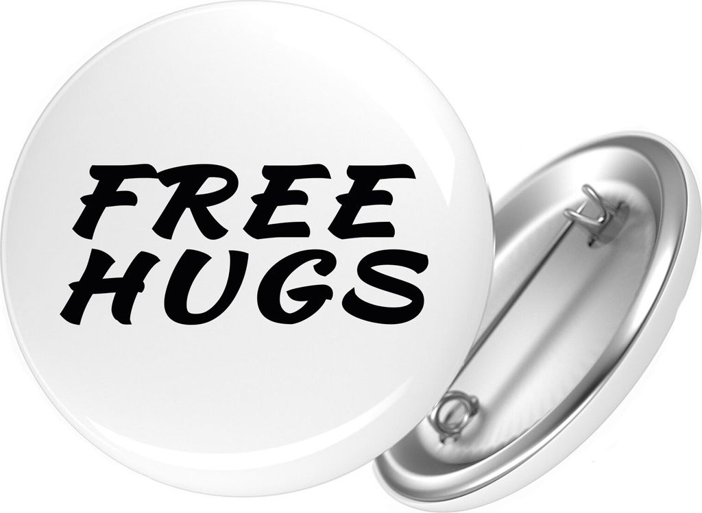 Huuraa Button Free Hugs Schriftzug 25mm rund mit Sicherheitsnadel Ansteckbutton Geschenkidee