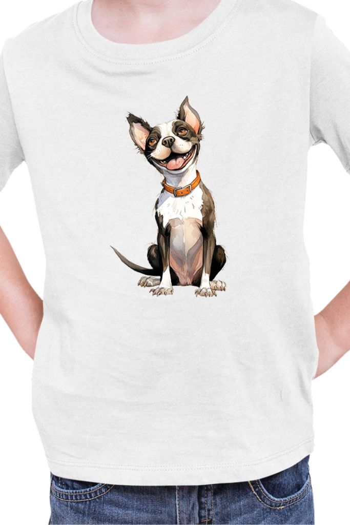 Kinder T-Shirt Funny Dogs Breeds Boston Terrier Dog Breed 020, 9-11 Jahr - 140 / Weiß