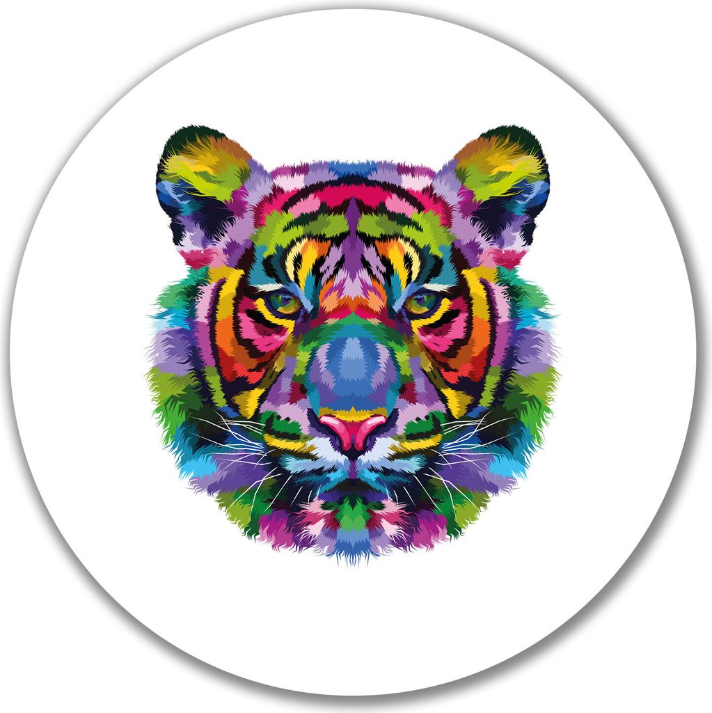 Huuraa Aufkleber Tiger Kopf Colorful 10cm rund Sticker Geschenkidee