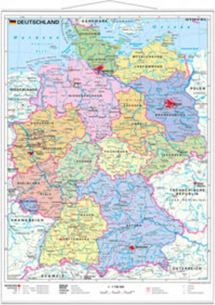 Petite carte murale Allemagne politique avec baguettes de suspension