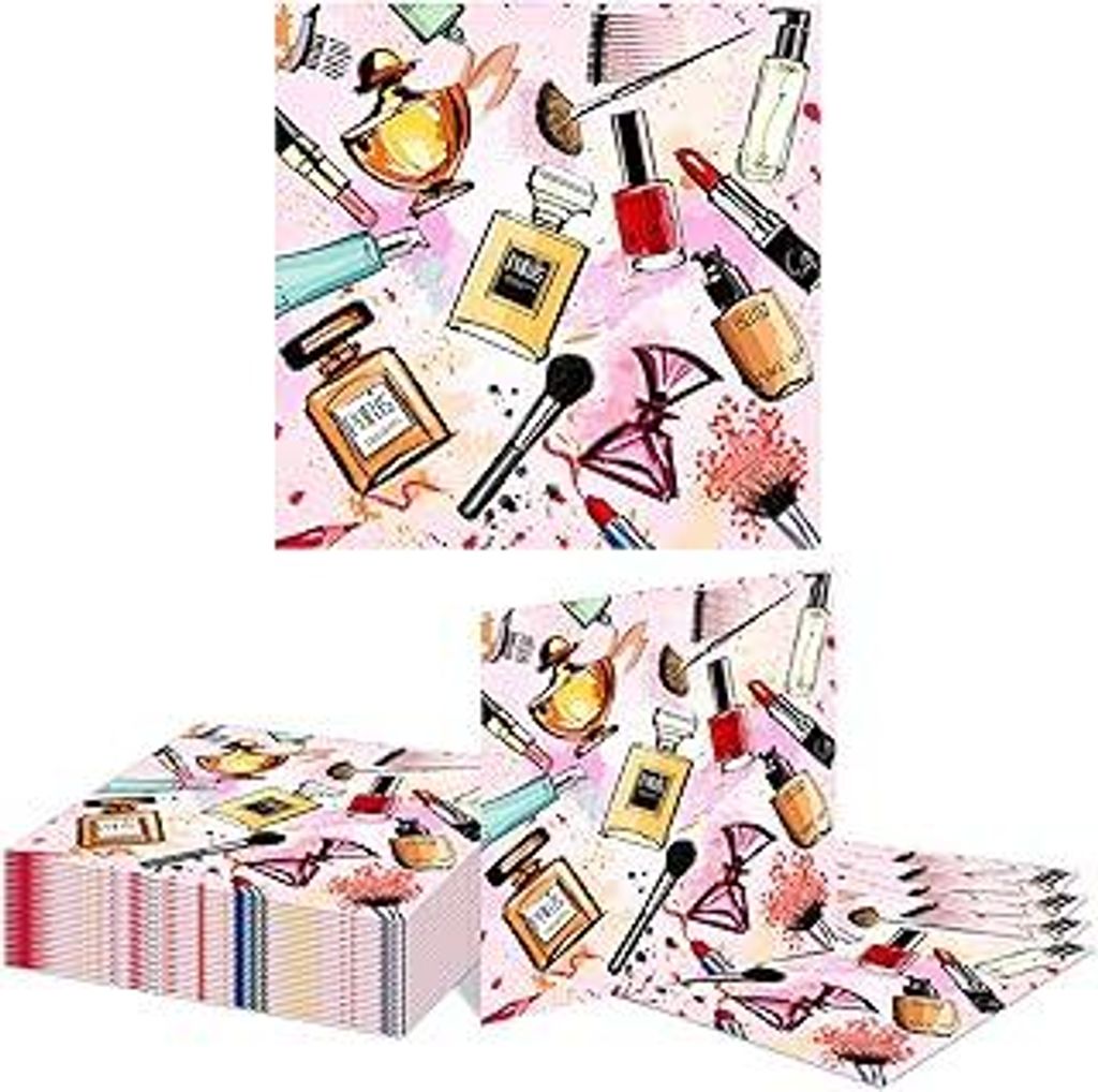 GlamRays Aquarell Parfüm Make up Papierservietten 20 Stück 33x33cm Rosa mit Lippenstift und Parfüm Motiv Einweg Servietten für Damen Geburtstag...