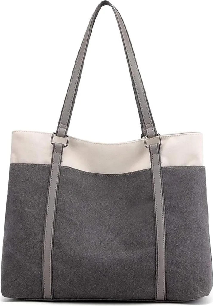 Sac à main en toile gris pour femmes 41 cm grand format bureau école