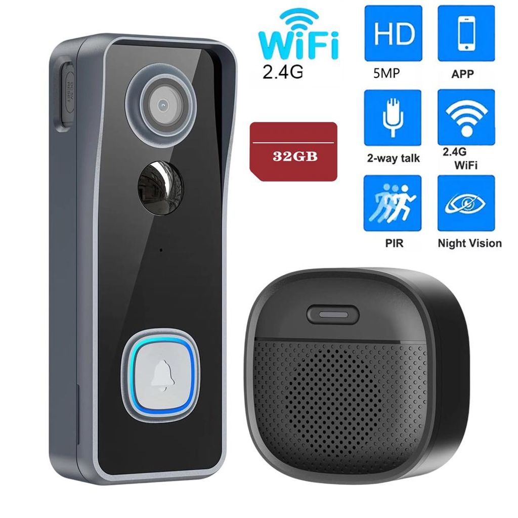 Video-Türklingel mit Chime, 5MP Ultra HD Kabelgebundene Türklingel mit Kamera 2,4/5GHz WLAN