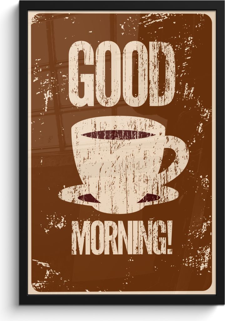MuchoWow MuchoWow Gerahmtes Poster Kaffee - Sprichwörter - Guten Morgen! - Zitate - Jahrgang 40x60 cm - Poster mit zchwarzem Bilderrahmen - Pa...