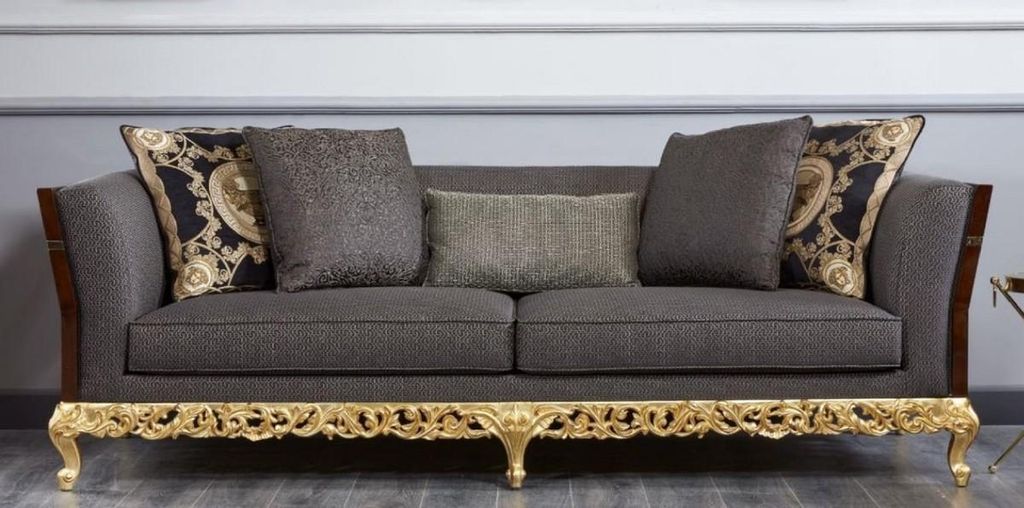 Casa Padrino Luxus Barock Sofa Grau / Dunkelbraun / Gold - Prunkvolles Wohnzimmer Sofa - Barockstil Wohnzimmer Möbel - Luxus Möbel im Barockstil ...