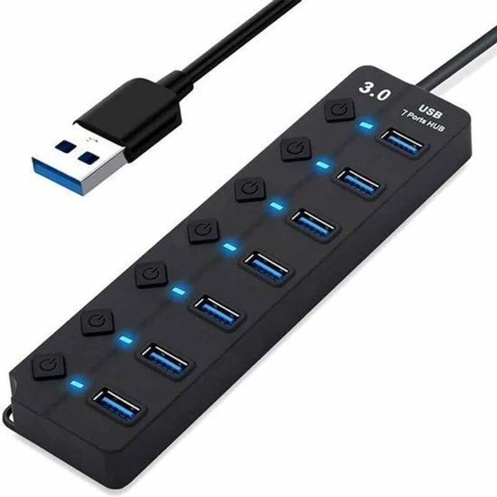 Hub USB alimenté sur secteur à 7 ports haute vitesse pour PC