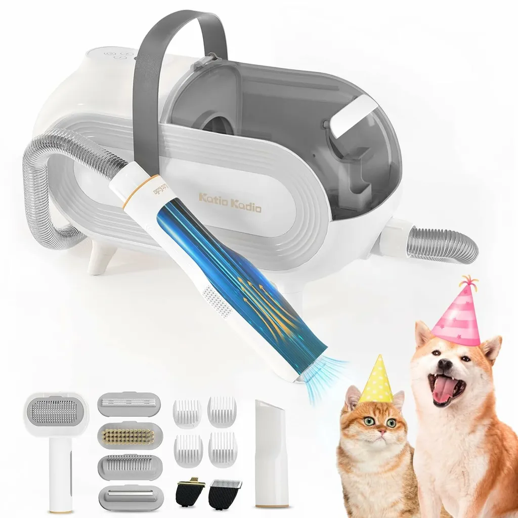Katio Kadio Tondeuse pour Chiens avec Aspirateur Intégré Gris 8 Accessoires