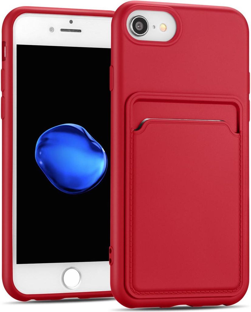 Conie Schutzhülle für iPhone 7 / 8 / SE 2 mit Kartenfach Tasche Case Cover Bumper Silikon Hülle in Rot