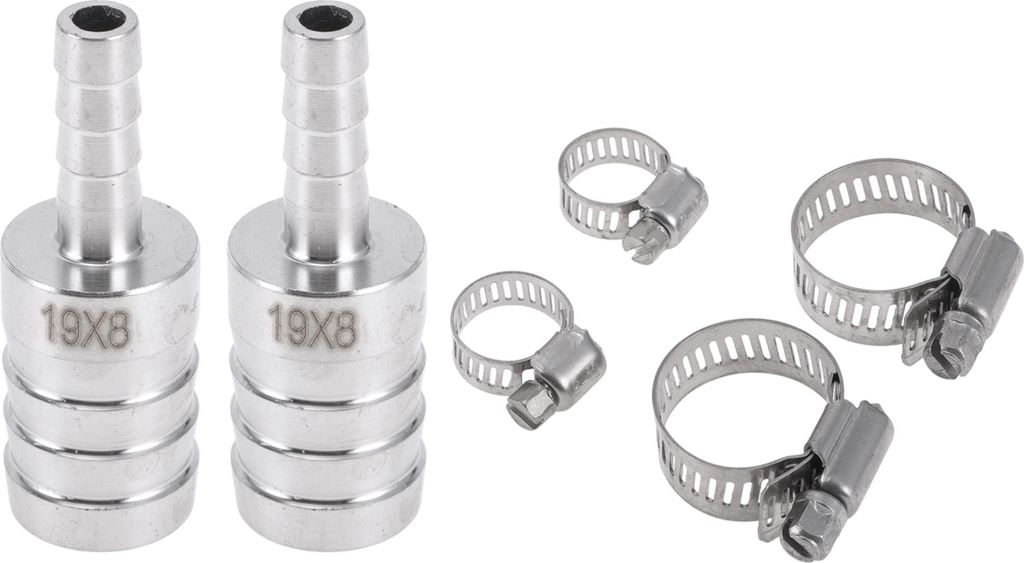 1 Satz Schlauchstutzen 3/4"x5/16" Reduzierstück Verbinder Muffe für Luft Wasser Öl Gas Kraftstoff Edelstahl Silberton mit Schellen