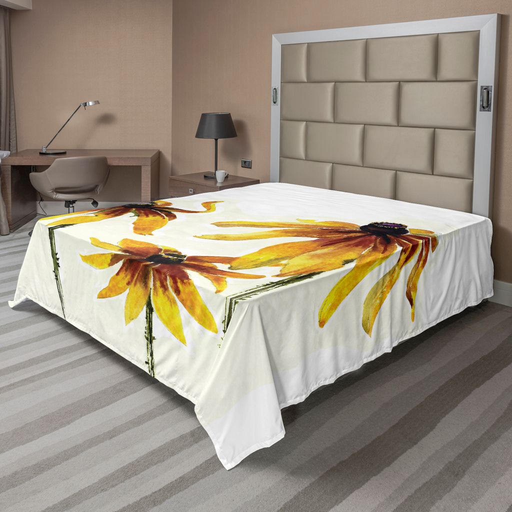ABAKUHAUS Aquarell-Blumen Bettlaken, Garten Mit Gänseblümchen Blumen Im Weichen Malerei Effekt Dramatical Natur, weiches bequemes oberes Bettlake...