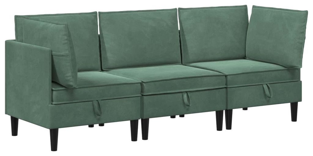 vidaXL Wohnzimmergarnitur mit Kissen mit Speicher 3 pcs Meergrün Samt