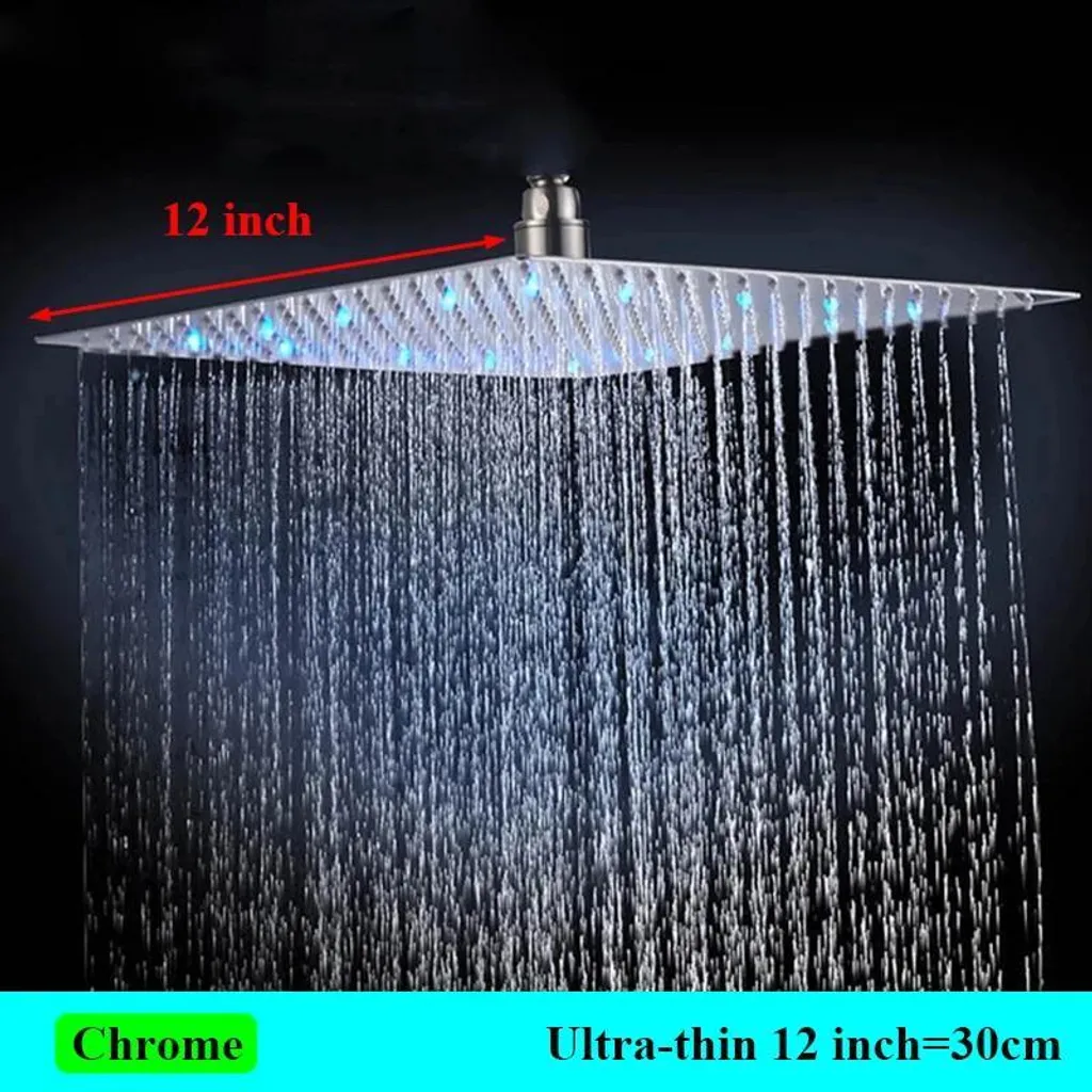 Douche de tête LED 40 cm anticalcaire, Inox Ultra-plat Finition Chrome
