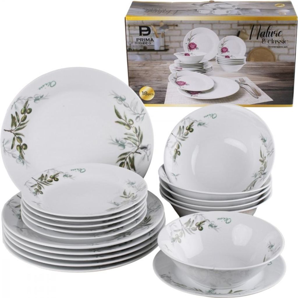 PRIMA DECO Tafelservice für 6 Personen Olive 18-teiliges Tellerset