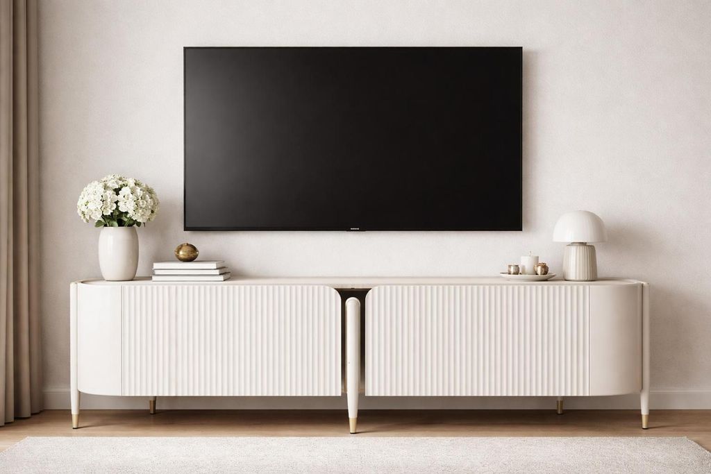 Beiger TV-Schrank TV-Konsole aus Holz TV-Möbel für das Wohnzimmer