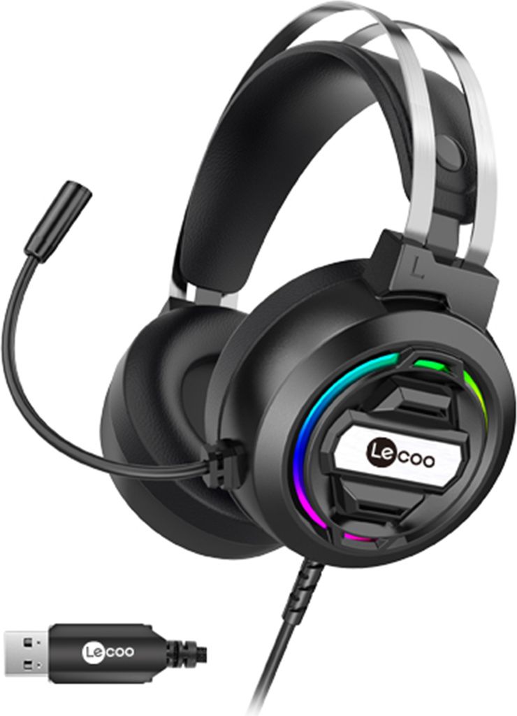 USB-Gaming-Headset fuer PC, Surround-Sound, kabelgebundene Kopfhoerer mit buntem LED-Licht, Computer-Kopfhoerer mit Mikrofon mit Geraeuschunterdrue...