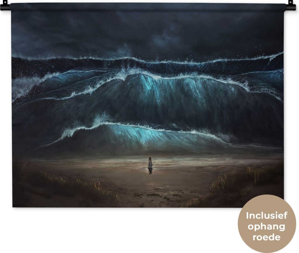 MuchoWow Wandteppich Wandbehang Strand - Meer - Frau - Golf 90x67.5 cm Tapisserie Dekoration Wandtuch - Fototeppich - Wand-Skulpturen