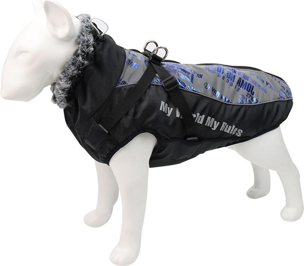 Reflektierender warmer Hundemantel aus Baumwolle, winddicht, warme Haustierkleidung, Winterpullover mit Wollkragen