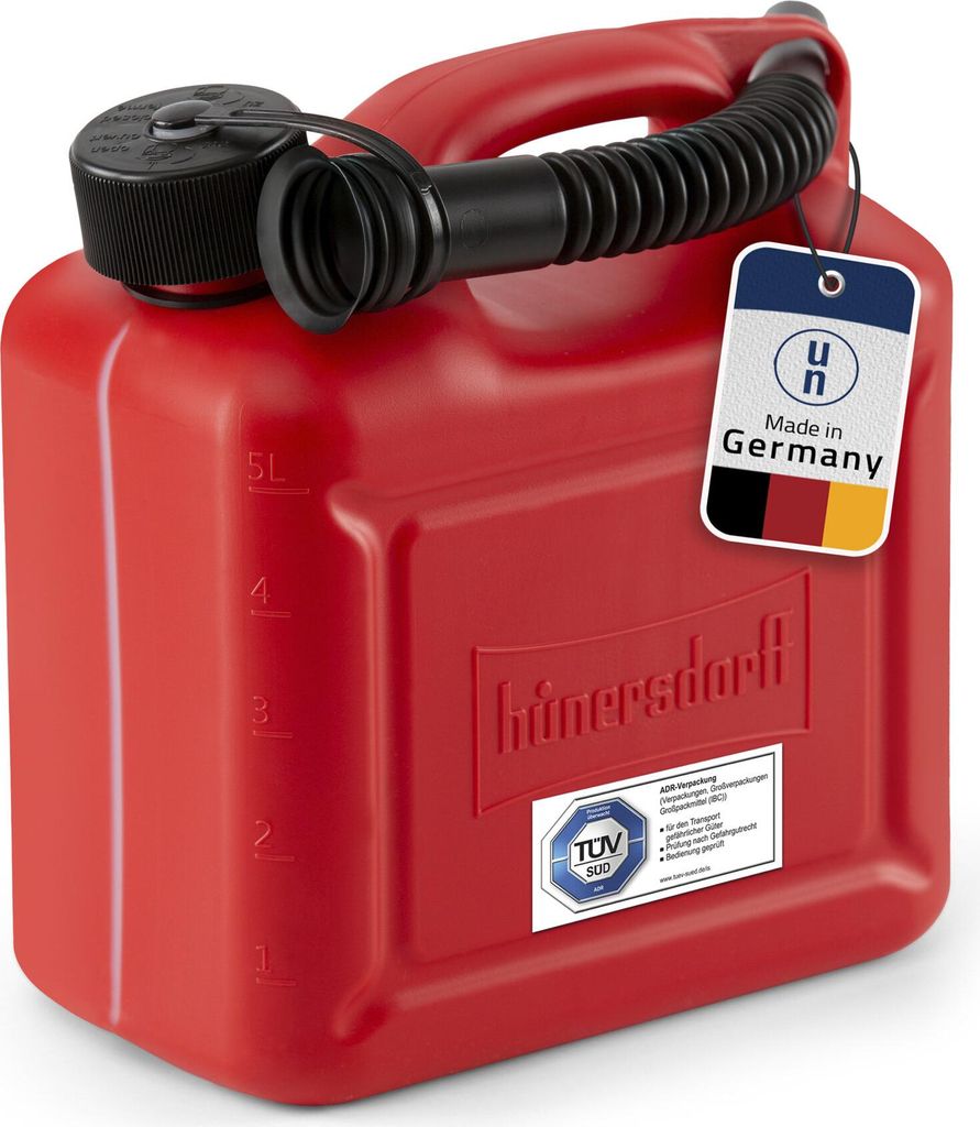 hünersdorff Kraftstoff-Kanister STANDARD 5l für Benzin, Diesel und andere Gefahrgüter, UN-Zulassung, Germany, Produktion, rot