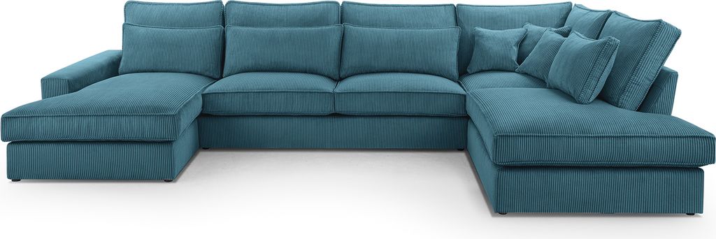 BETTSO Ecksofa Großes U Form Couch Couchgarnitur Eckcouch Sofa Ecksofa mit Kissen und Armlehnen aus Cordstoff VALENTINO U Türkis Links