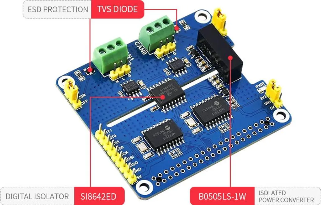 Carte d'extension CAN-Bus isolée 2 ports - Accessoire Raspberry Pi Pro - 10
