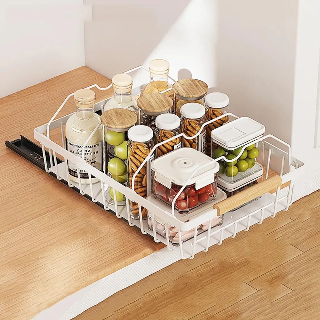 Organisateur coulissant armoire blanc en métal 4 barres sans perçage