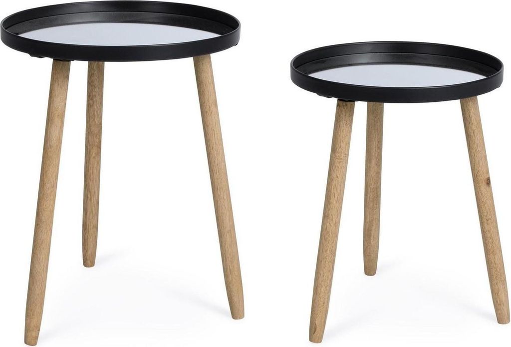2er Set Beistelltisch Edvard 40 x 40 x 51 cm Stahl Glas Gummibaum Natur Schwarz
