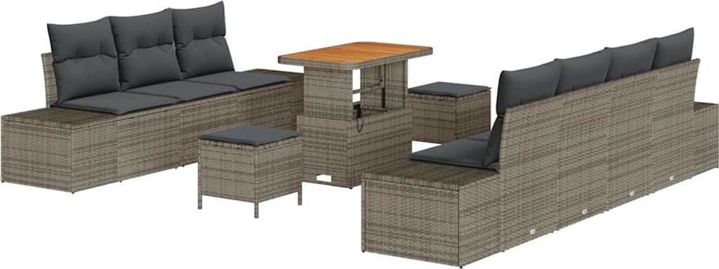 vidaXL Gartensofa-set mit Kissen mit Speicher 10 pcs Grau Poly Rattan