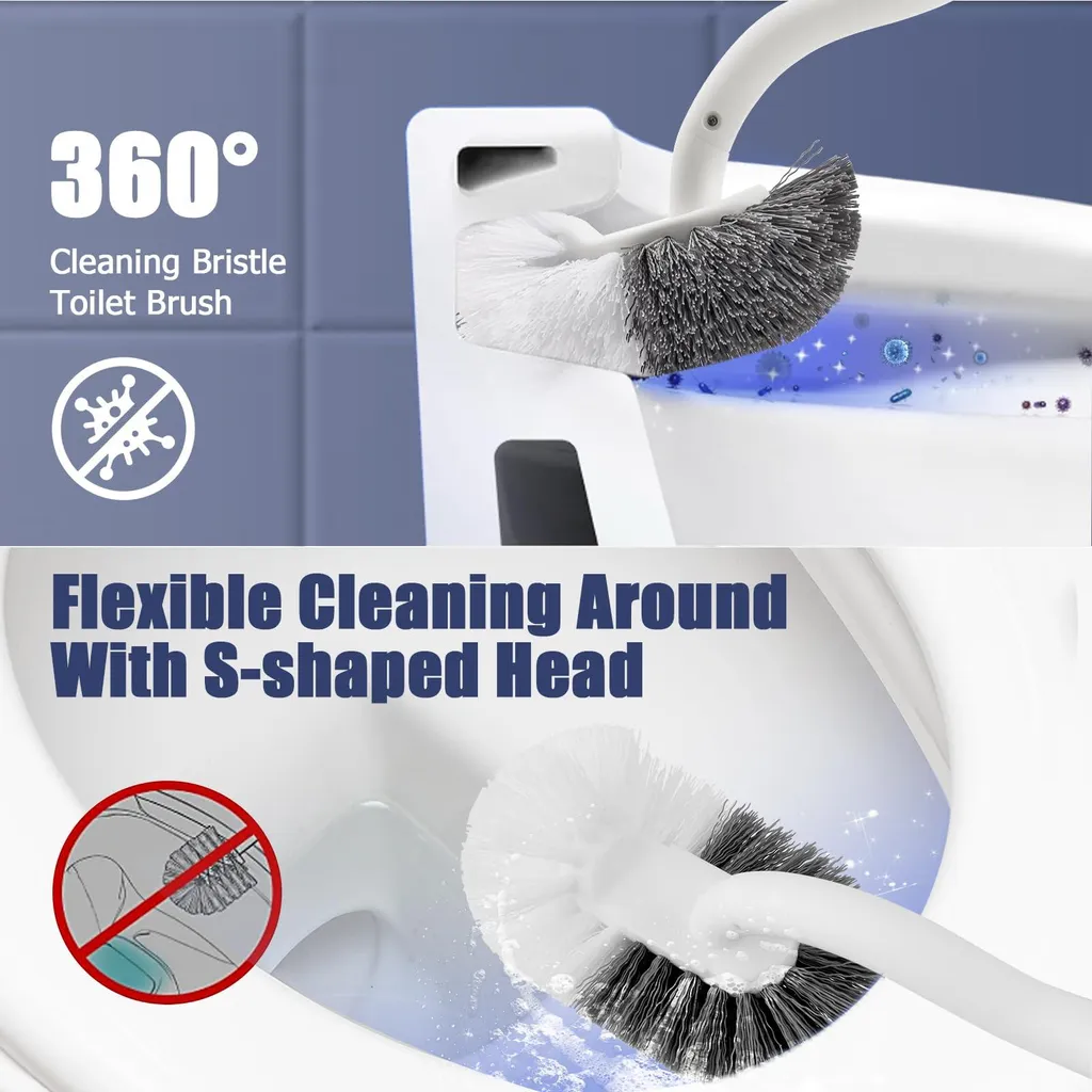 Brosse WC anti-calcaire avec têtes courbées et manche inox haute qualité - 2