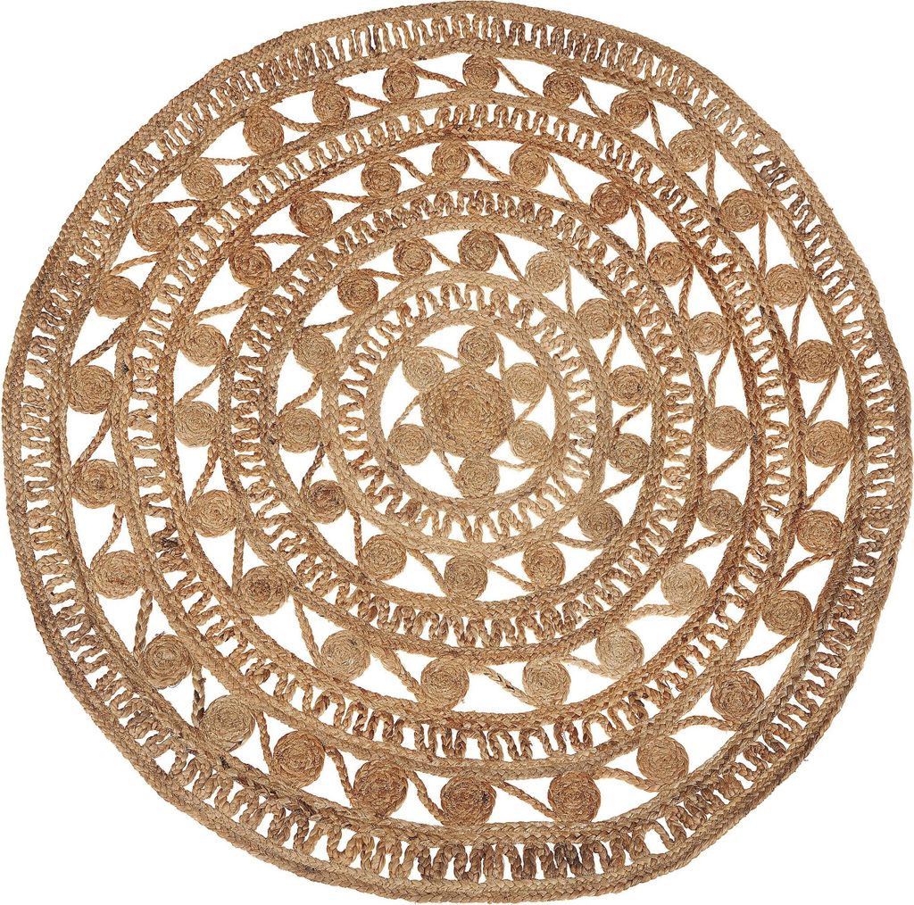 BELIANI Teppich Beige Jute ø 140 cm Kurzflor Mandala Design Handgefertigt Rund
