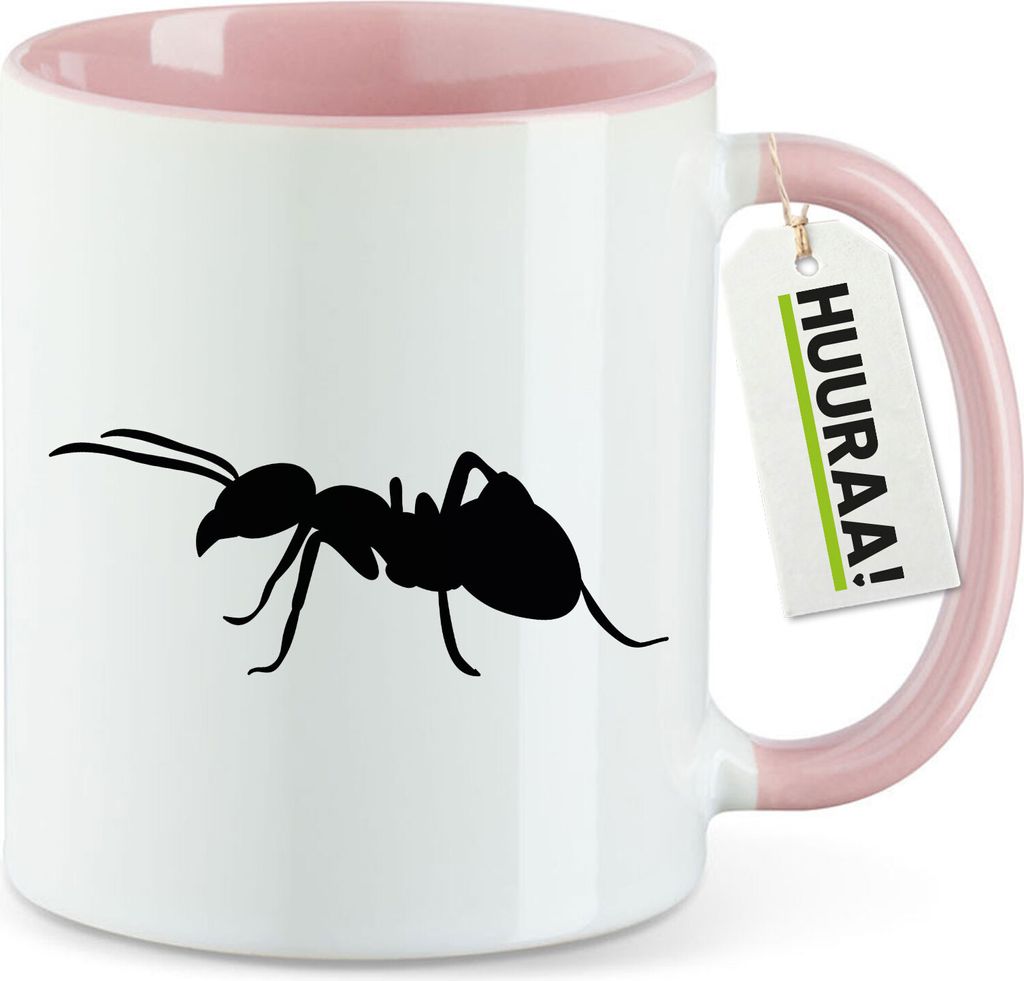 Huuraa Kaffeetasse Ameise Silhouette 330ml Rosa Keramik Kaffeebecher Geschenkidee