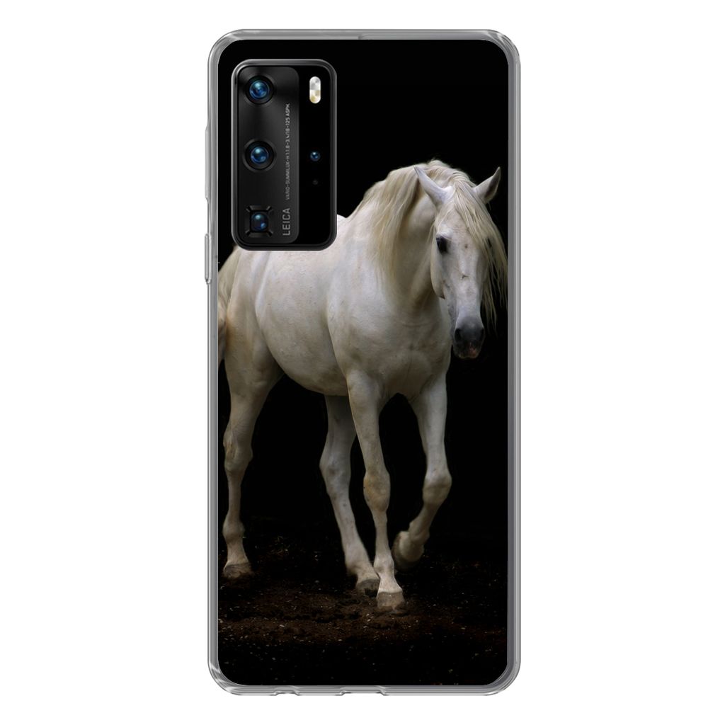 MuchoWow Handyhülle Schutzhülle Hülle für Huawei P40 Pro Pferde - Nutztiere - Schwarz Silikon Softcase Handy Hülle - Schutz