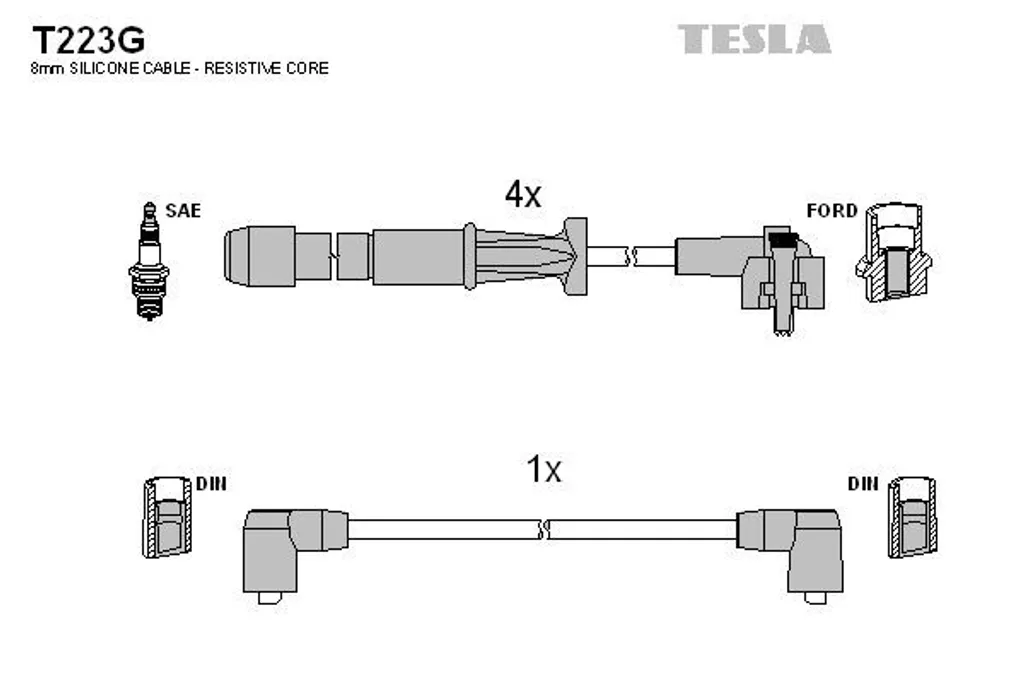 Kit fils de bougies TESLA T223G étanches pour moteur Ford 2.0 essence