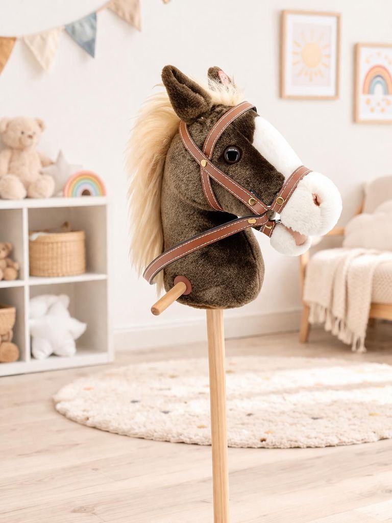 Sweety Toys 6410 Steckenpferd MISS CHOCOLATE braun mit beiger Mähne- Funktion Galoppgeräusch und Pferdegewieher