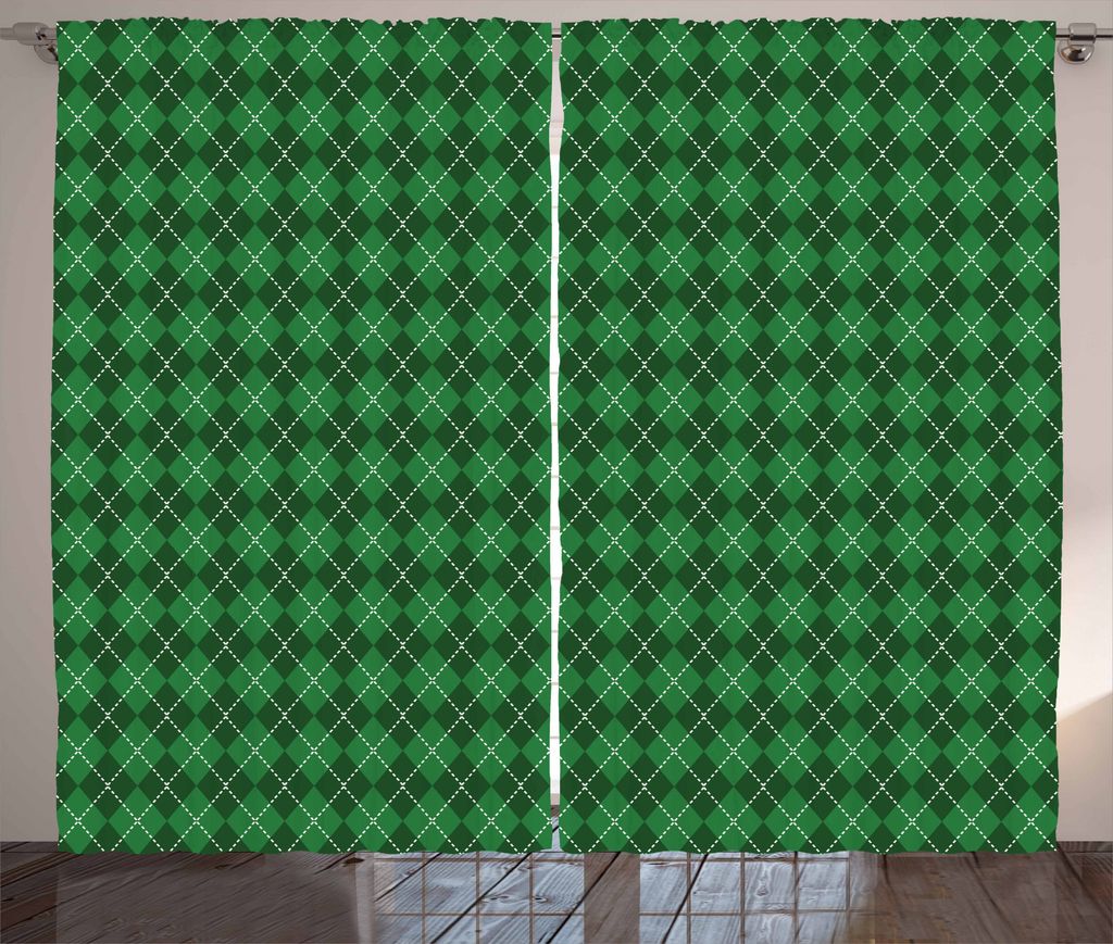 ABAKUHAUS irisch Rustikaler Vorhang, Vintage Argyle Tartan, Wohnzimmer Universalband Gardinen mit Schlaufen und Haken, 280 x 225 cm, Dunkelgrün We...