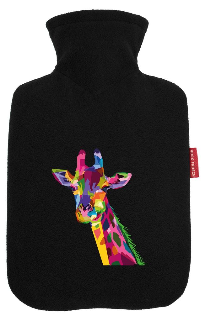 Huuraa Wärmflasche Giraffe Colorful 1,8 Liter Black Classic Veloursbezug Bettflasche Geschenkidee