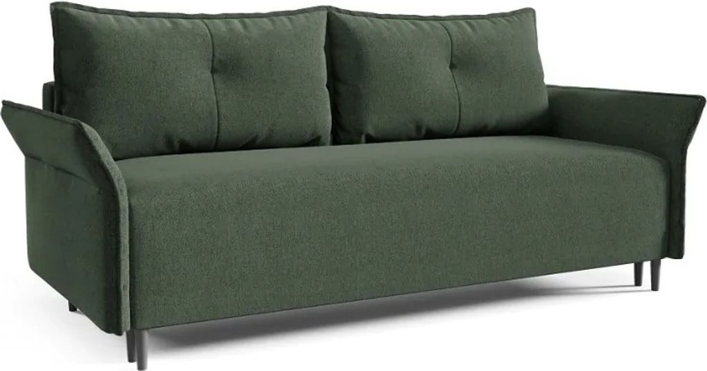 Schlafsofa Ashton, Sofa mit Schlaffunktion und Bettkasten, Klappsofa, Schlafcouch mit Füßen aus Naturholz, Veloursstoff, Couch in Frabe: Grün