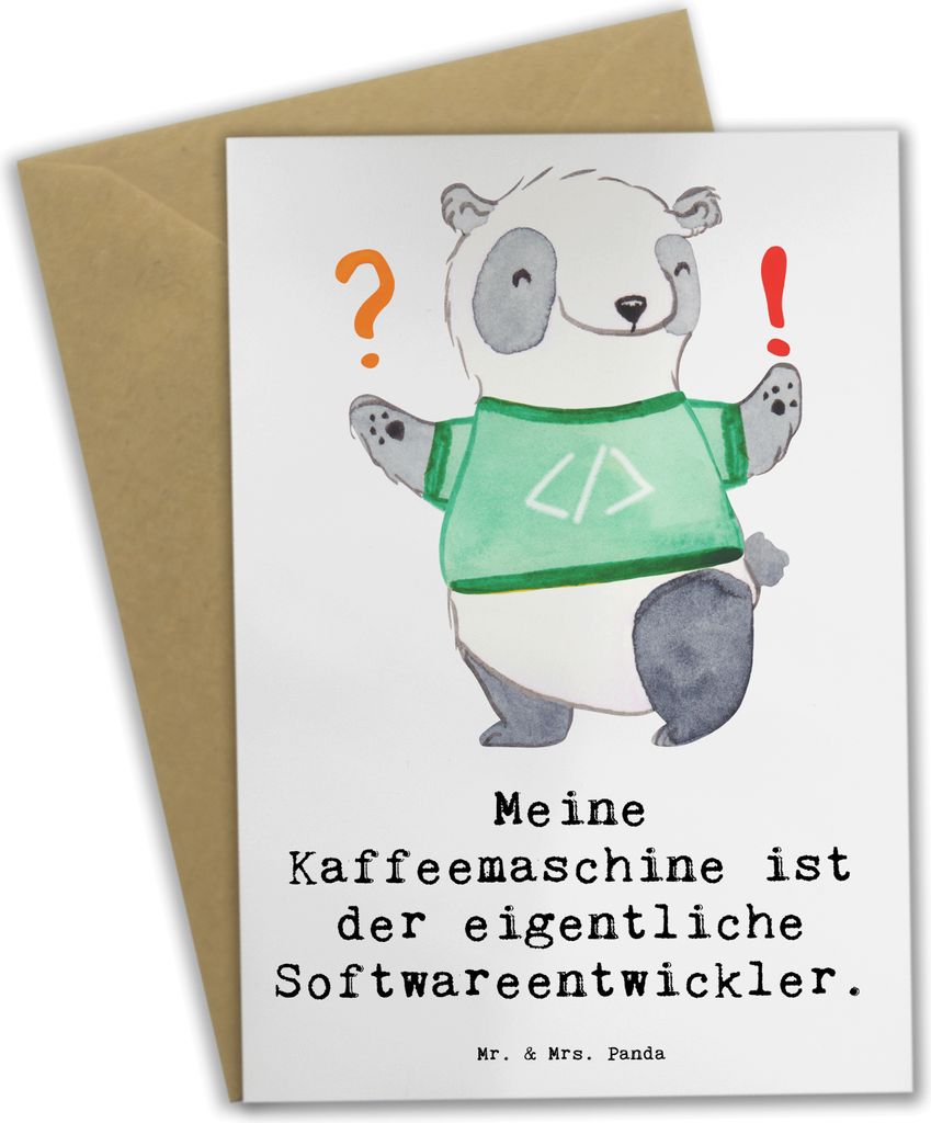 Mr. & Mrs. Panda Grußkarte Softwareentwickler Held - Weiß - Geschenk, Kaffee, weihnachtskarten, einladungskarten, IT-Entwickler, hochzeitskarten,...