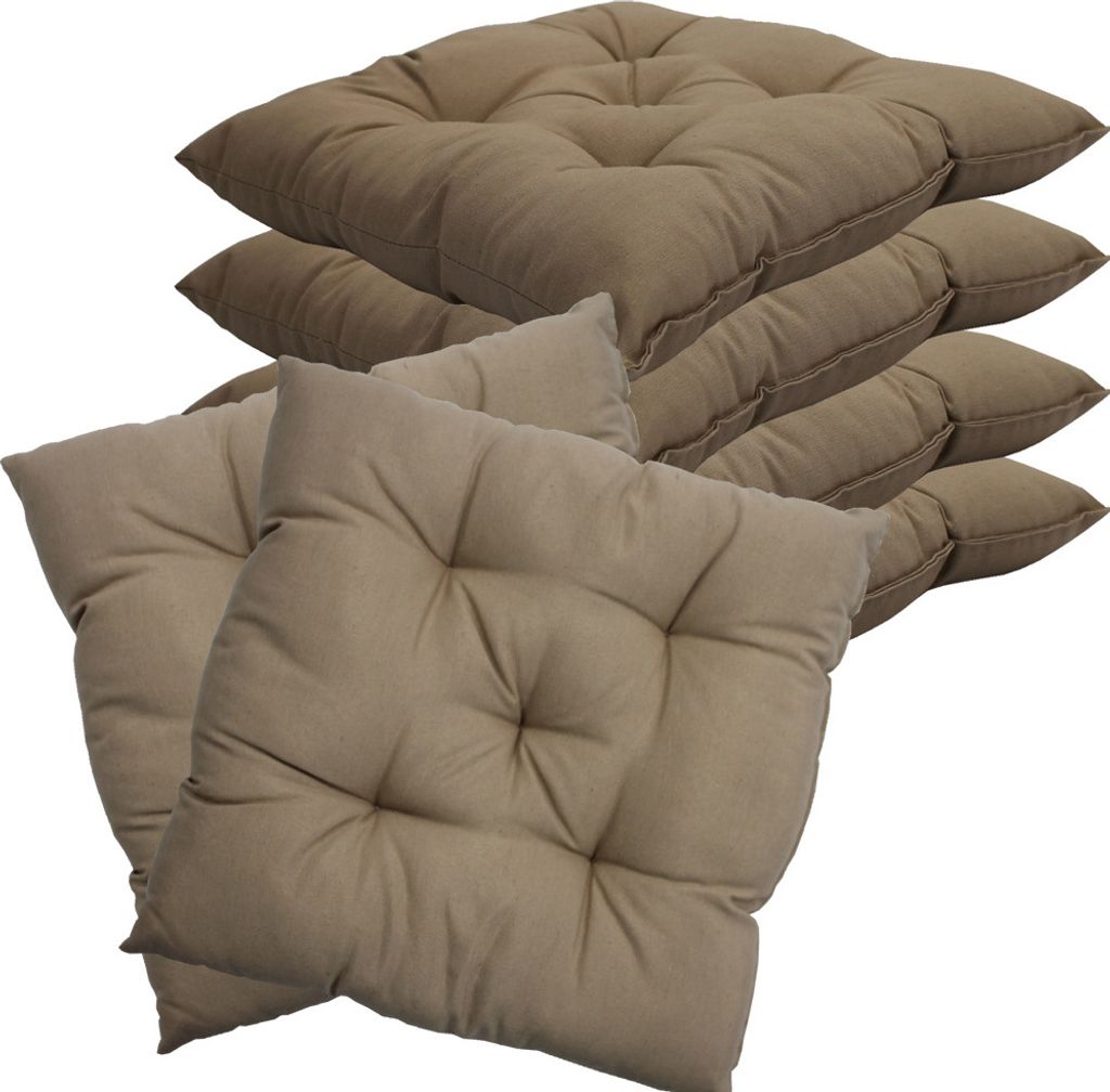 Stuhlkissen 38x38 cm ComfySeat - Sitzkissen mit 6 cm Comfort Sitzpolster - Indoor & Outdoor, Farbe:Beige, Set:6er Set