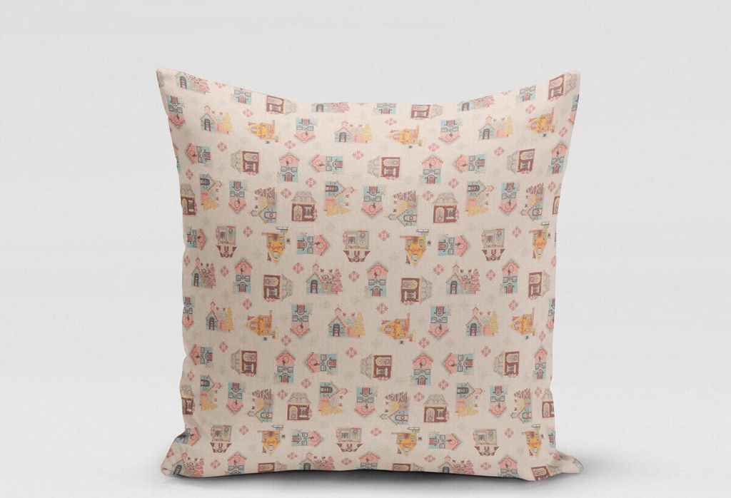 SCHÖNER LEBEN. Kissenhülle Weihnachten Häuser natur rosa blau rot ge Größe 50x50cm (HxB) 50x50cm (HxB) Größe