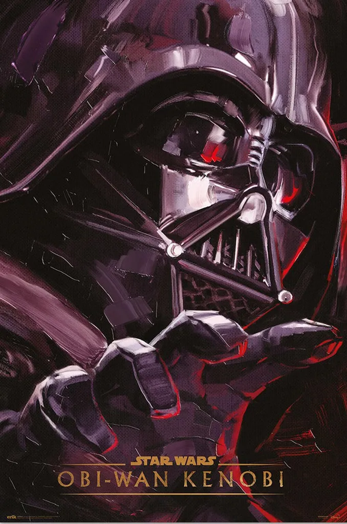 Poster Star Wars Kenobi vs Vader avec 2 suspentes en bois naturel 61 cm