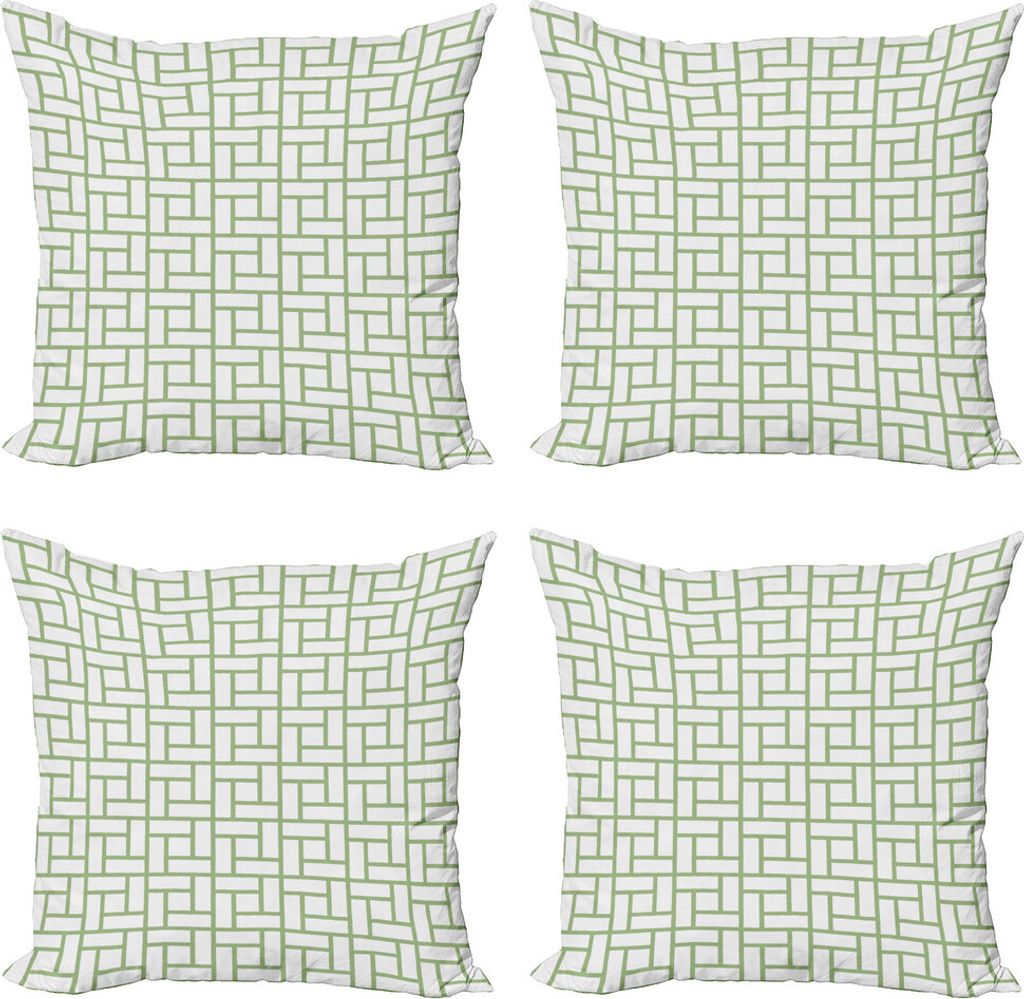 ABAKUHAUS Grün Kissenbezug Set (4 Stück), Maze geformte Quadrate Linien, Moderner Doppelseitiger Digitaldruck, 50 cm x 50 cm, Pistachio Grün Weiß