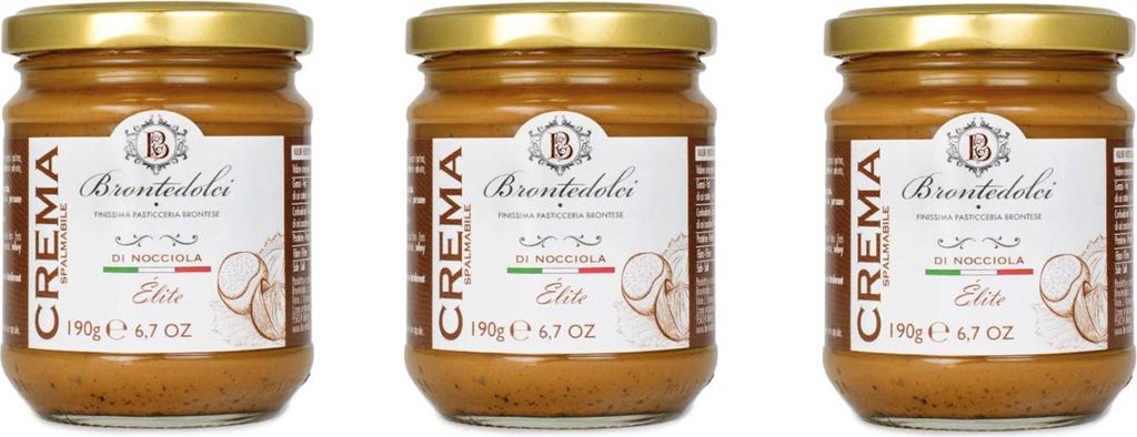 3x Brontedolci Crema Spalmabile di Nocciola Streichfähige Haselnusscreme 190g in Glas aus Sizilien mit 40% Haselnüssen
