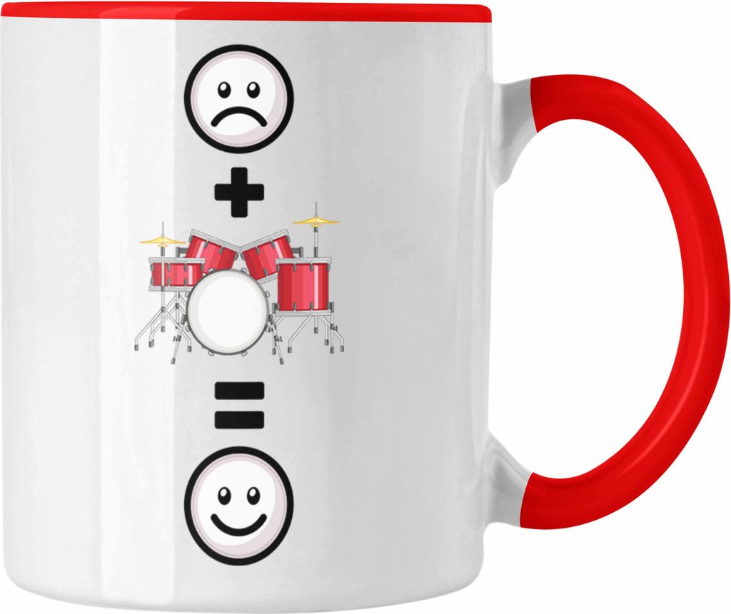Trendation - Schlagzeug Tasse Geschenk für Schlagzeugspieler :( + Schlagzeug = :) Lustige Geschenkidee Geburtstag (Rot)