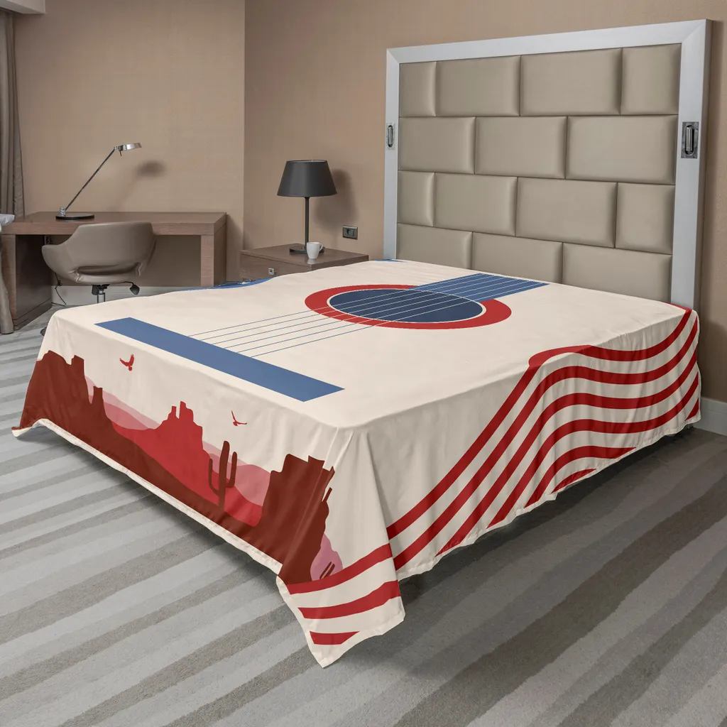 Drap plat anti-plis motif guitare country pour un lit toujours élégant