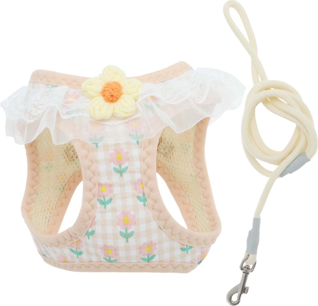 Welpen Geschirr und Leine Set Magic Tapes Haustiergeschirr Verstellbare Schnur Kein Ziehen Leicht und Weich Mit Blumenmuster Für Spaziergänge XXS...